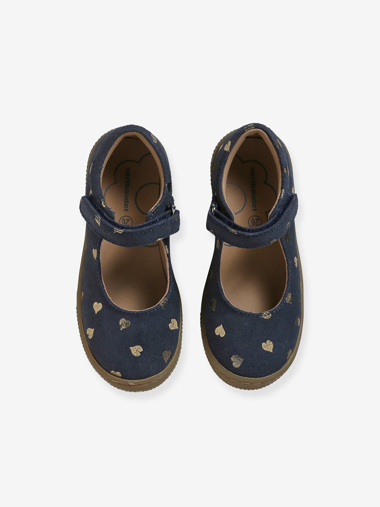 Vertbaudet Mädchen Klett-Ballerinas mit Anziehtrick - blau bedruckt