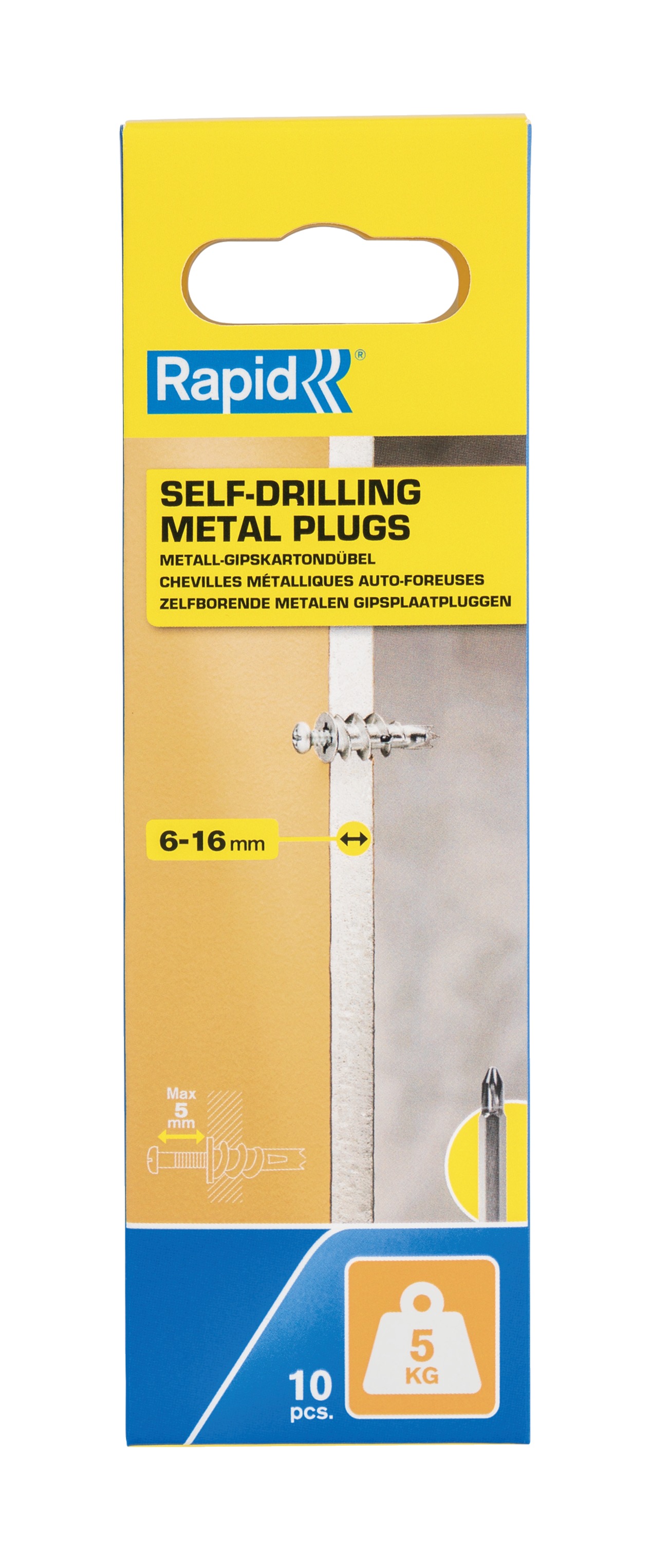 Rapid 5001558 Drywall anchor for 6-16 mm board thickness, 5 kg load capacity
