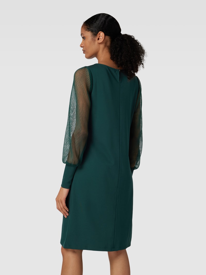 Knielanges Kleid mit Ärmeln aus transparentem Material in dunkelgrün
