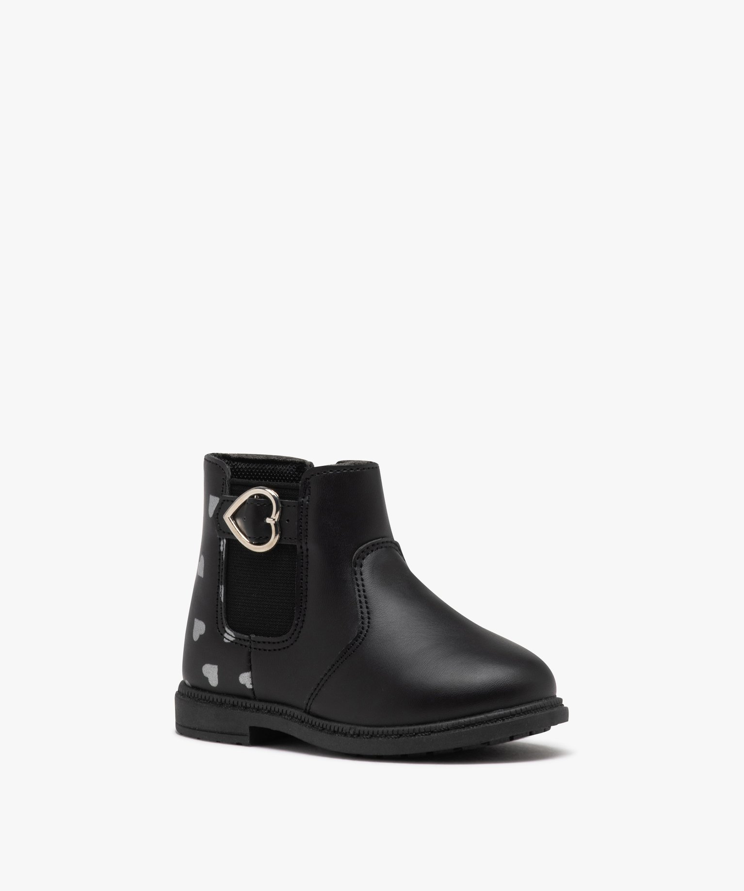 Boots bébé fille unies style Chelsea avec petits coeurs noir | GEMO