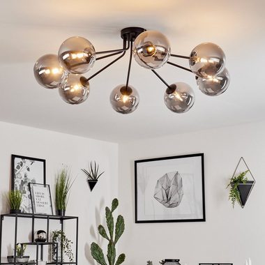 hofstein Deckenleuchte Garaguso moderne Deckenlampe aus Metall/Glas in Schwarz/Rauchfarben, ohne Leuchtmittel, Leuchte im Retro/Vintage-Design mit Schirmen aus Rauchglas, 8xG9