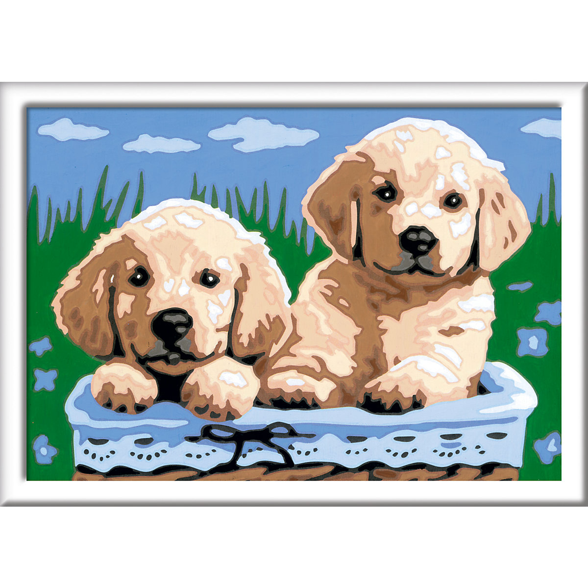 Malen nach Zahlen, 13x18 cm, mit farbigen Motivlinien, Süße Hundewelpen