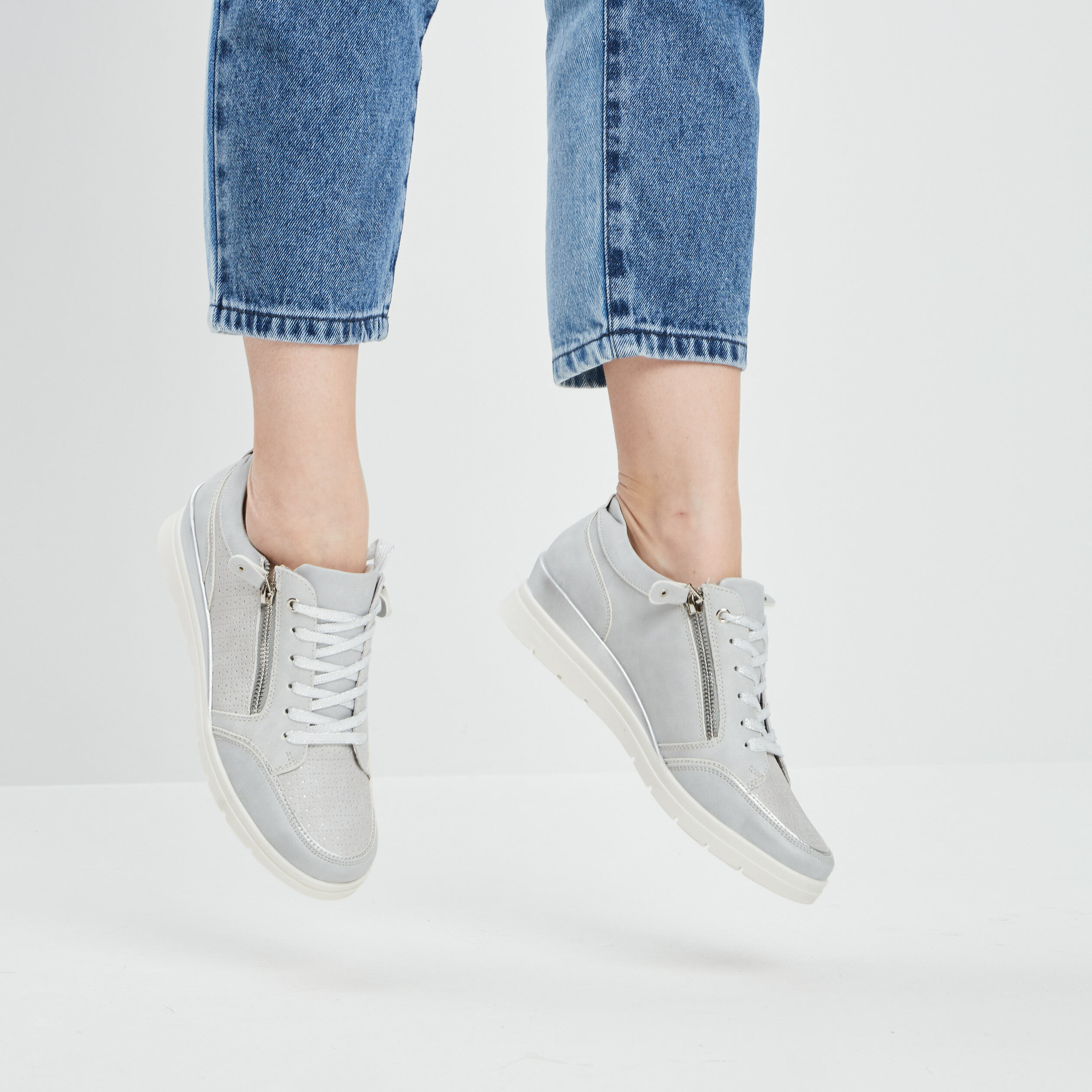 Tennis à lacets zippées gris femme | La Halle