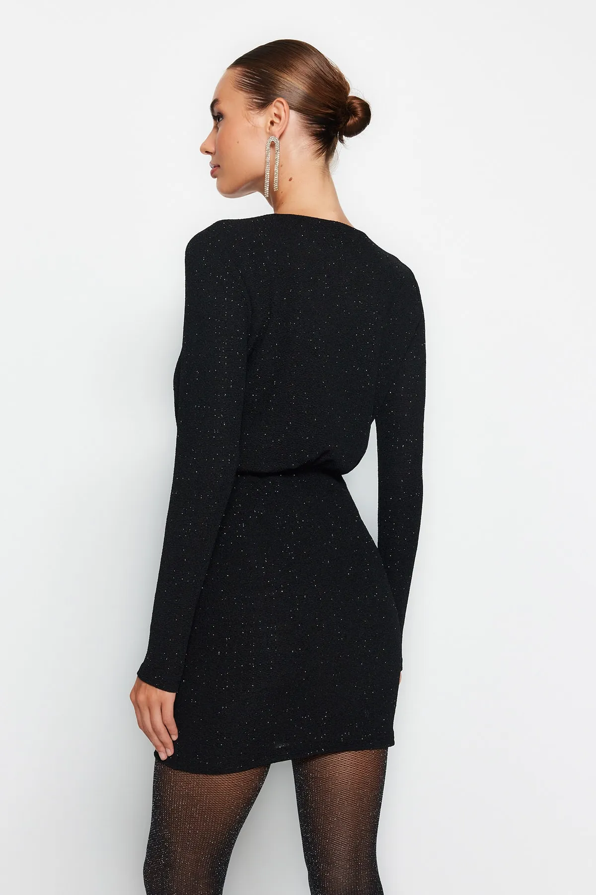 Trendyol Collection  Schwarzes, zweireihiges, gestricktes, glitzerndes, elegantes Abendkleid TPRAW24EL00080
