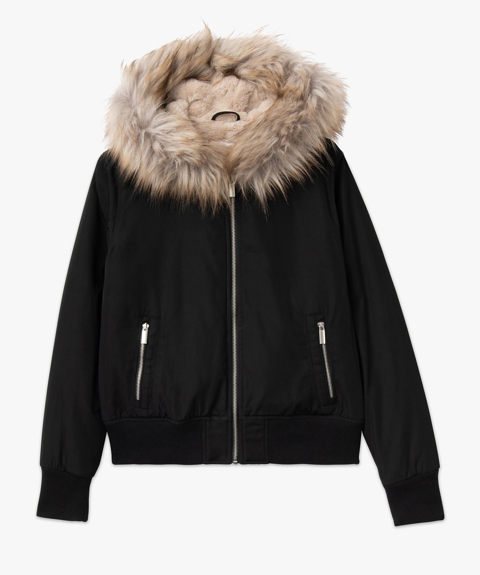 Blouson doublé peluche avec capuche femme noir | GEMO