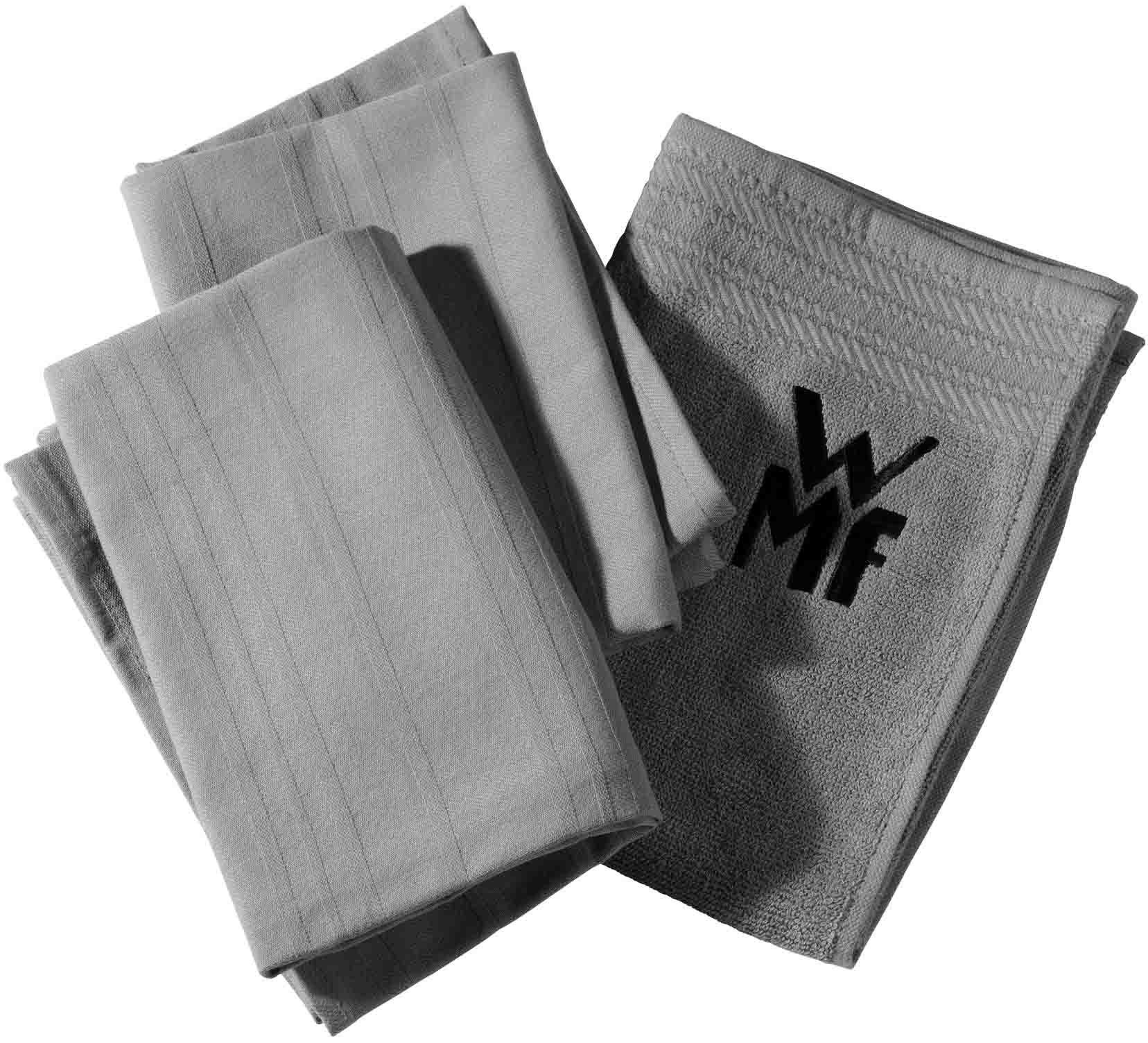 WMF Geschirrtuch, (Set, 3-tlg), 100% Baumwolle, mit aufgesticktem Logo