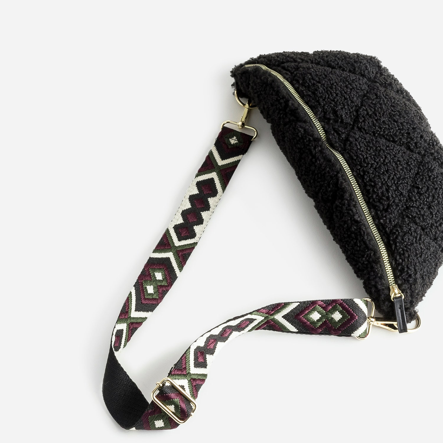 Sac banane TEXTO noir en tissu Sherpa