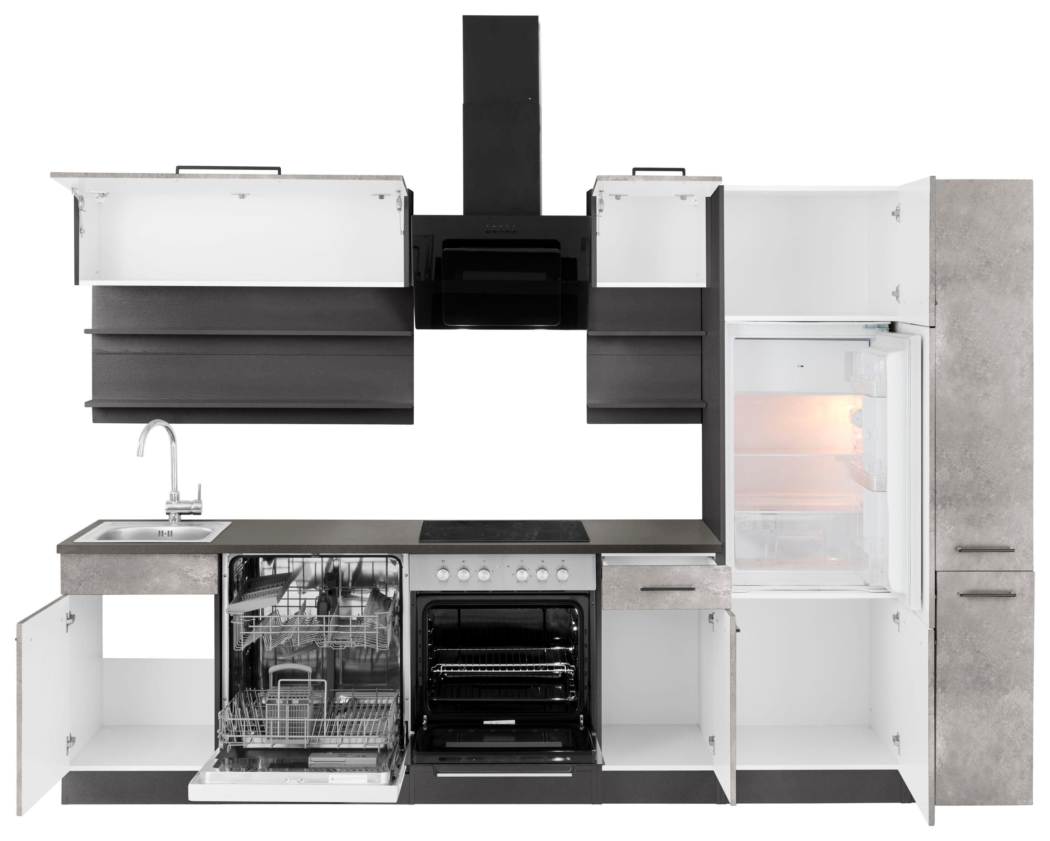 HELD MÖBEL Küchenzeile Tulsa, mit E-Geräten, Breite 300 cm, schwarze Metallgriffe, MDF Fronten