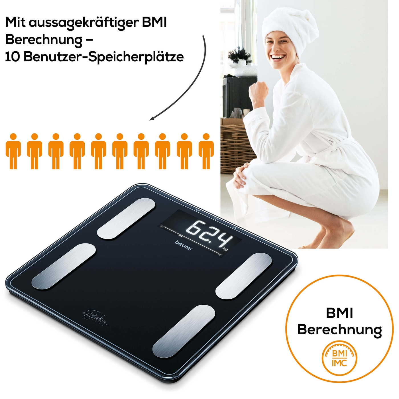Beurer Diagnosewaage BF 400 SignatureLine White-Körperfettwaage mit Ganzkörperanalyse & Interpretation der Messwerte - bis 200 kg
