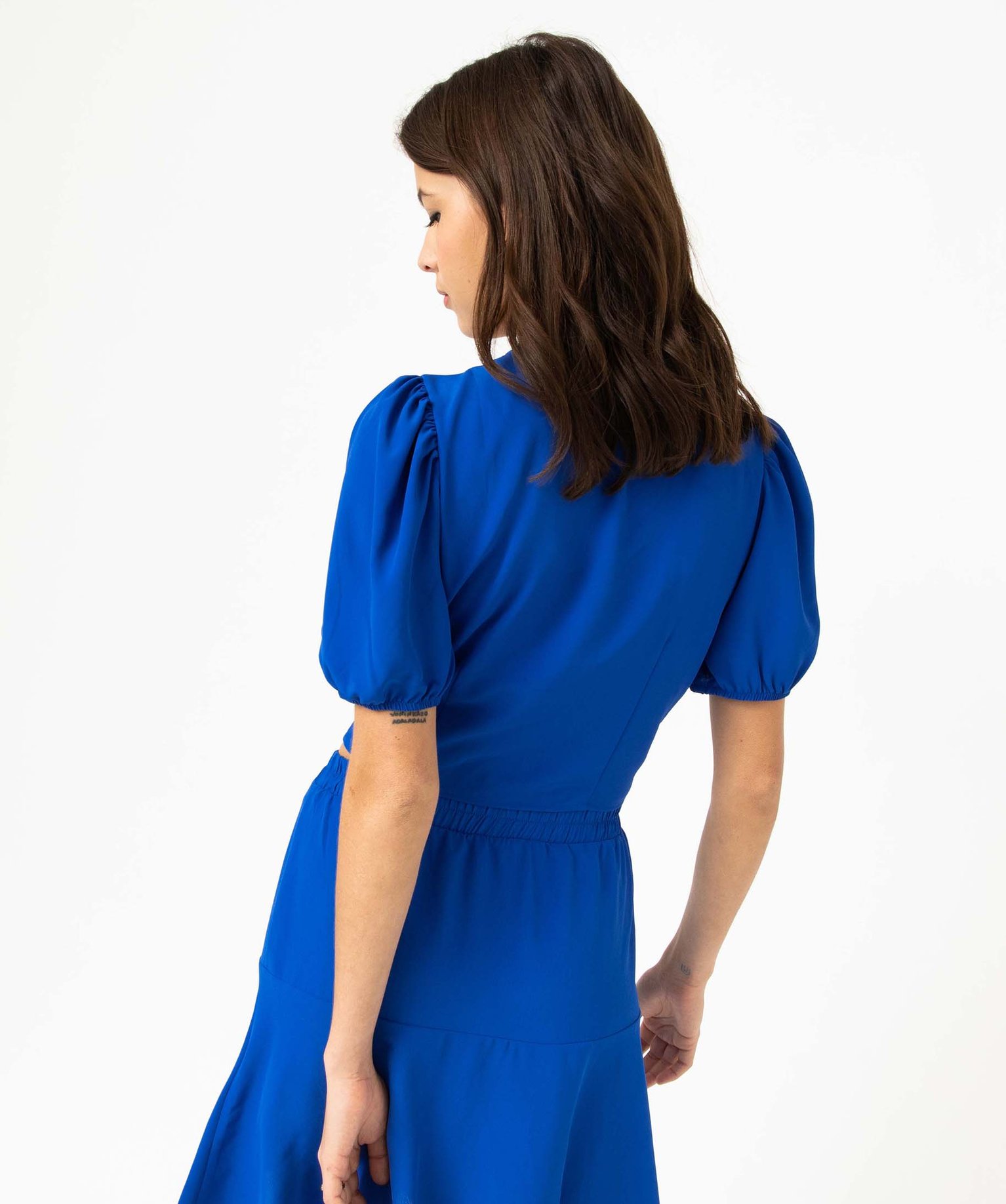 Blouse courte fluide à manches ballon femme bleu | GEMO