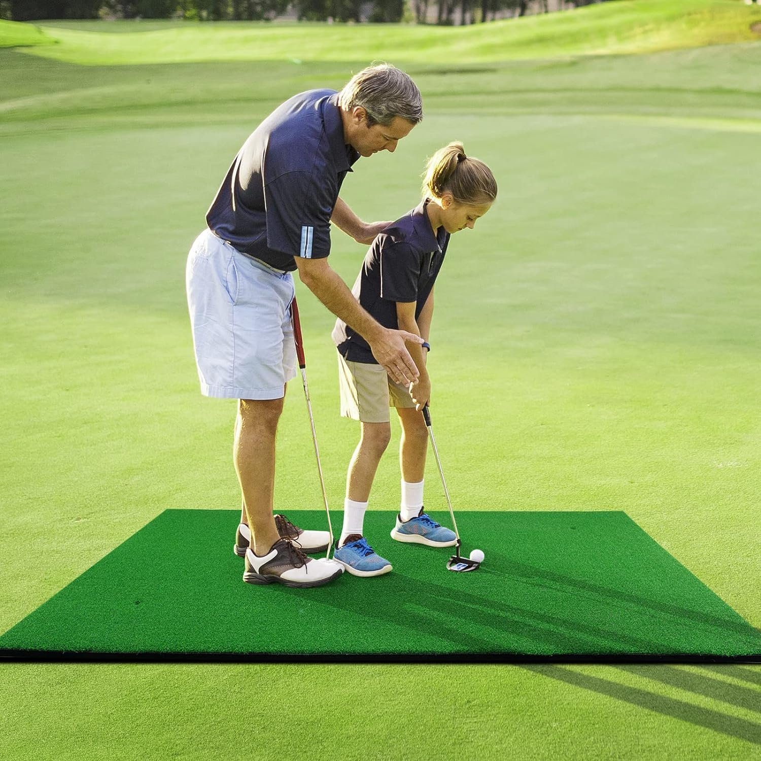 KOMFOTTEU Golf-Abschlagmatte, 1,5× 1m, mit 3 Gummi Tees & 2 Abschlagpositionen