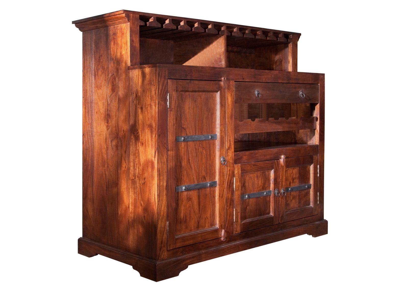 Massivmoebel24 Barschrank Bar Akazie 140x66x125 nougat lackiert OXFORD #903