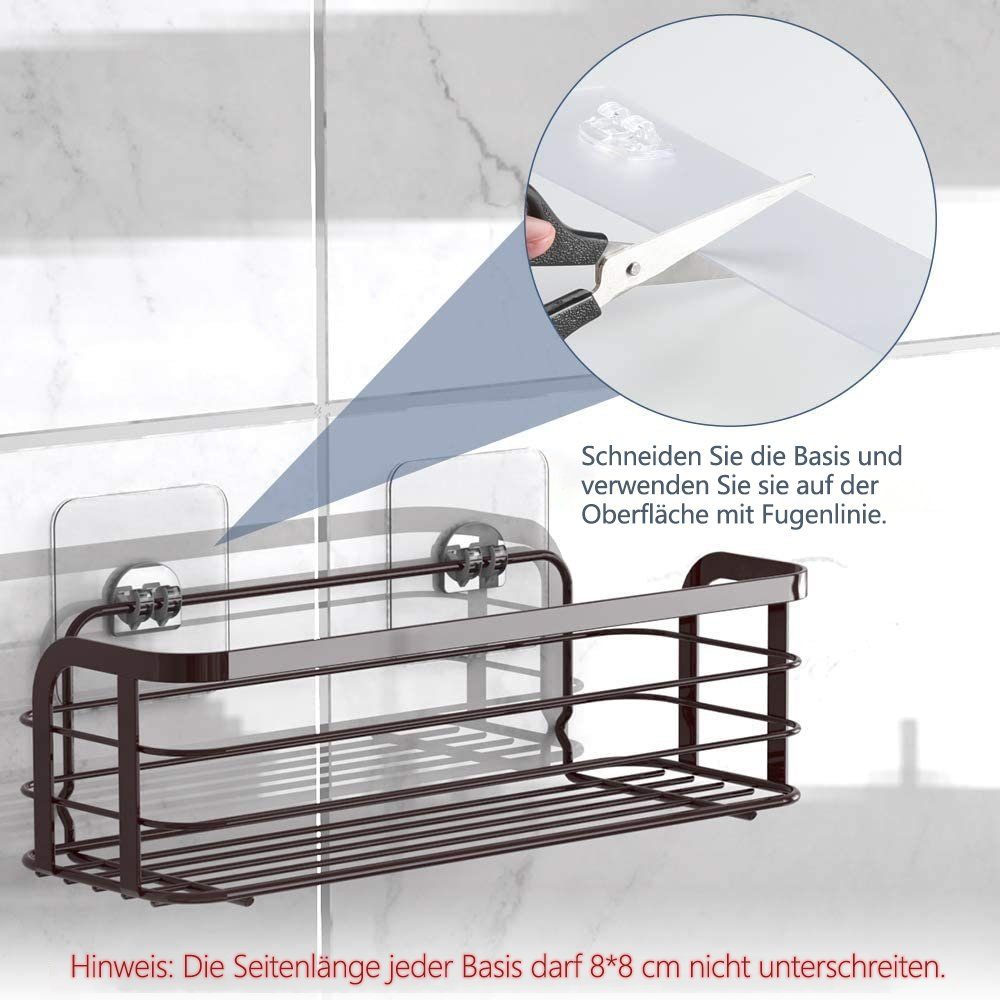 Elegear Duschablage ohne Bohren aus Edelstahl, Duschkorb mit Starker Klebhaken, 10KG MAX, Set 2-tlg, Dusch Ablage mit Haken, Zubehör für Küche und Bad