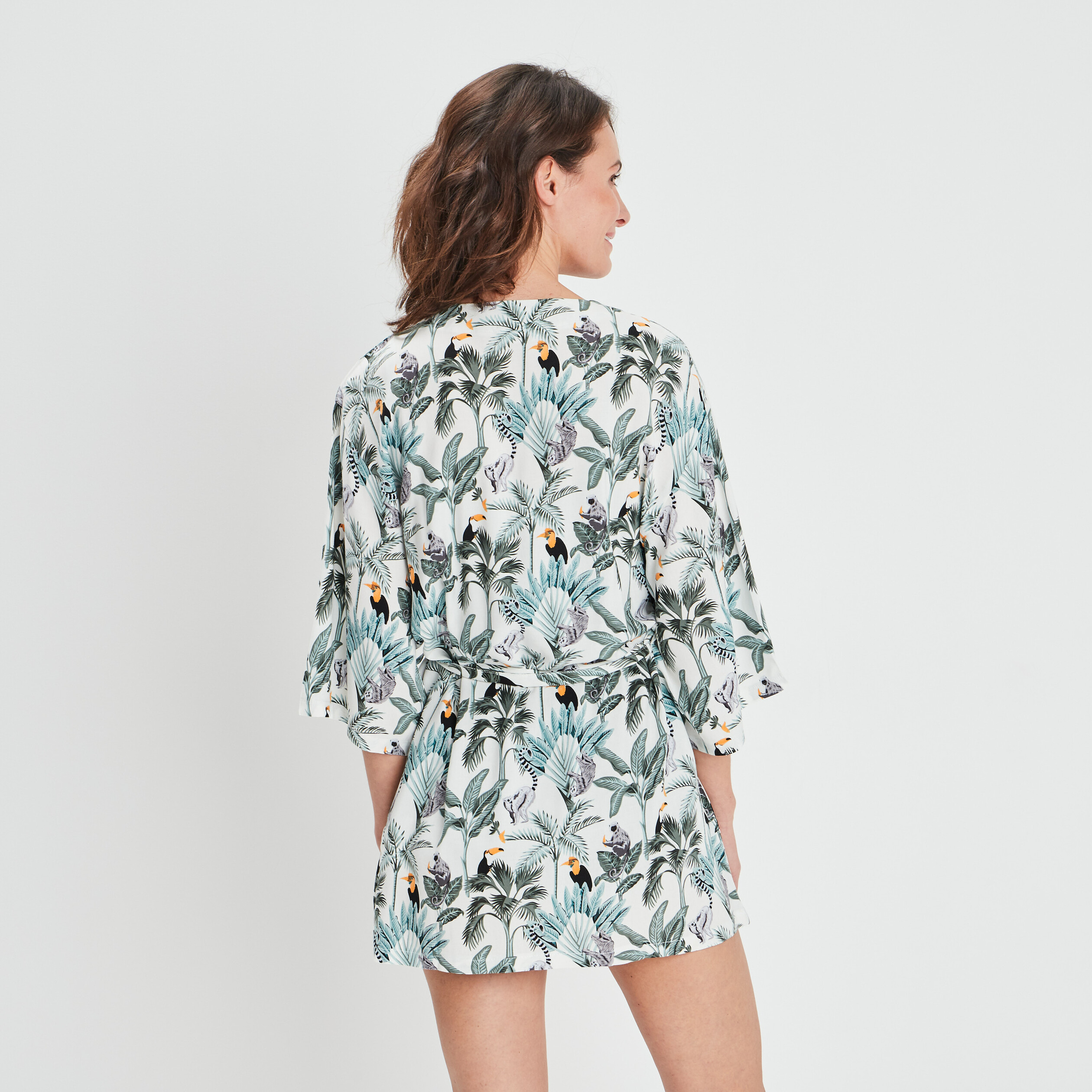 Déshabillé style kimono fluide ecru femme | La Halle