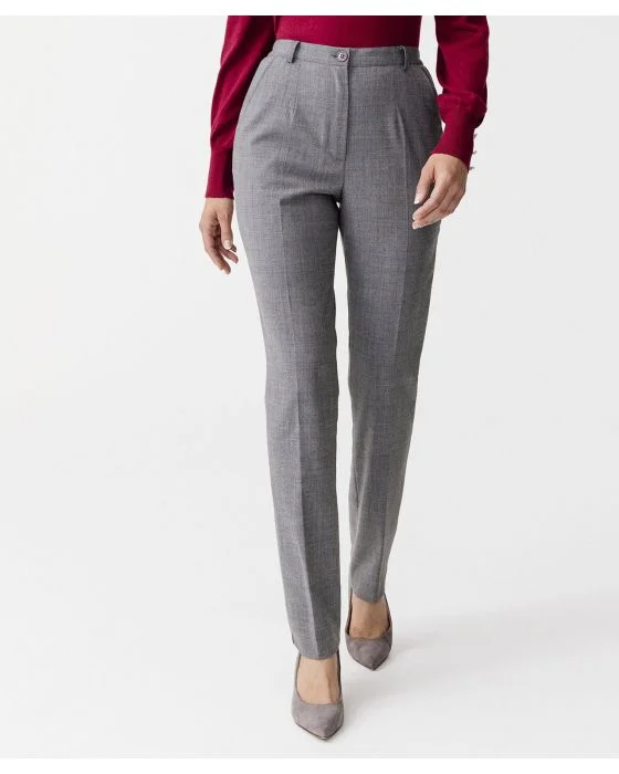 Pantalon droit, lainage aspect flanelle, 2 statures