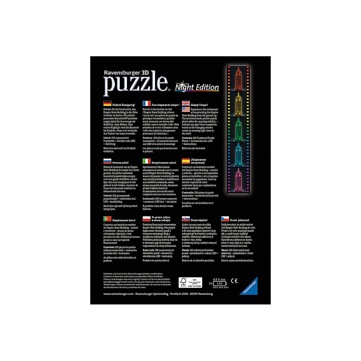 3D-Puzzle Night mit LED, H49 cm, 216 Teile, Empire State Building bei Nacht