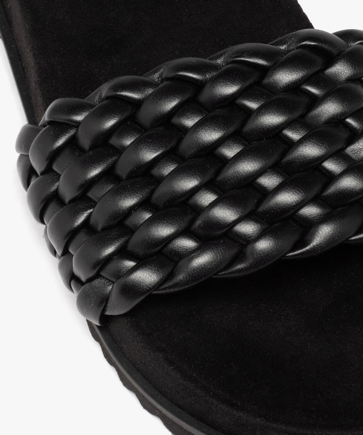 Mules femme à talon plat et bandeau tressé rembourré noir | GEMO