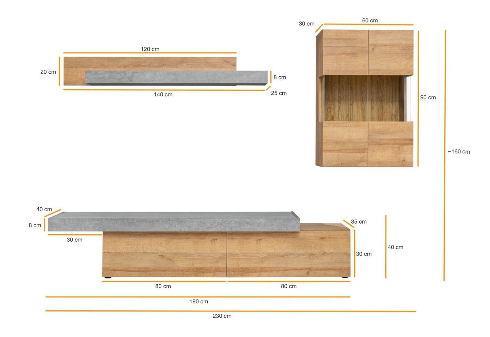 JVmoebel Wohnzimmer-Set Modern Designer TV-Ständer Wandschrank Neu, (3-St., TV-Ständer/Regal/Wandschrank), Made in Europa