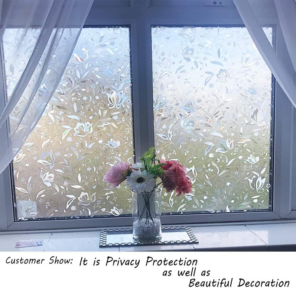 Fensterfolie 3D Fensterfolie Sichtschutz Folie Fenster Selbstklebend, Haiaveng, Texturiert, für Badezimmer Schlafzimmer Küche (Tulip)