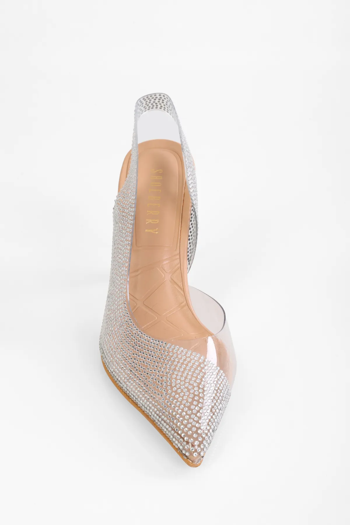 Shoeberry  Damenschuhe mit transparentem Absatz und Steinbesatz „Oceane Skin“