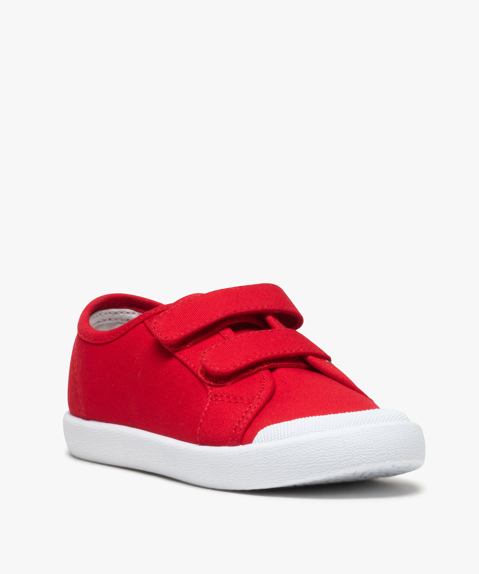 Baskets Garçon en toile unie à bout renforcé et scratchs rouge | GEMO