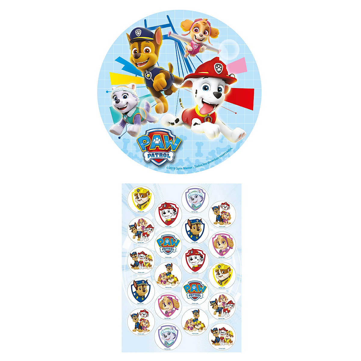 2er Set Paw Patrol Essbarer Tortenaufleger + Mini-Törtchenaufleger