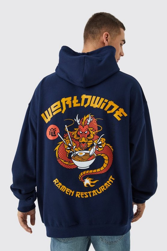 Oversize Worldwide Hoodie mit Drachen-Print