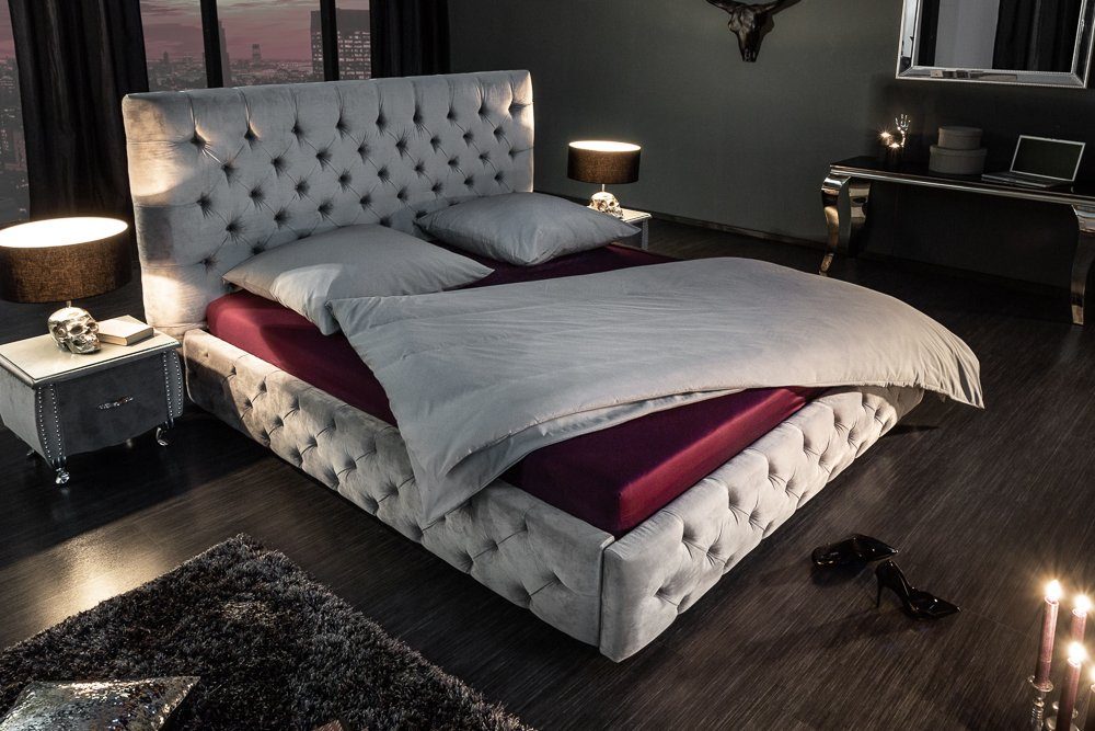 riess-ambiente Polsterbett PARIS 180x200cm grau (1-tlg), Schlafzimmer · Samt · Ziersteppung · Chesterfield-Design