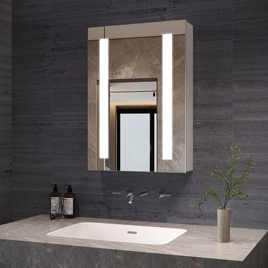 AQUALAVOS Badezimmerspiegelschrank Bad Spiegelschrank mit LED Kaltweiß Beleuchtung IR Sensor Wandschrank 50x70 cm, mit 1 Türig, Doppelseitige Glasspiegel, Soft-Close-Funktion