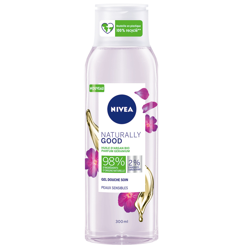 nivea NATURALLY GOOD - Gel douche géranium ethuile d'argan BIO Douche soin femme