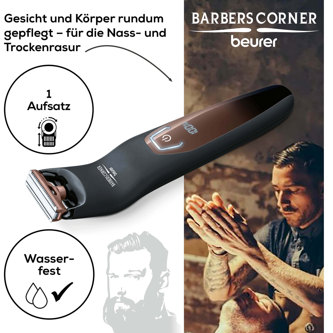 Beurer HR 6000 Body Groomer-Gesicht- & Körperrasierer mit Edelstahl-Rasierklinge & 13 Trimmlängen