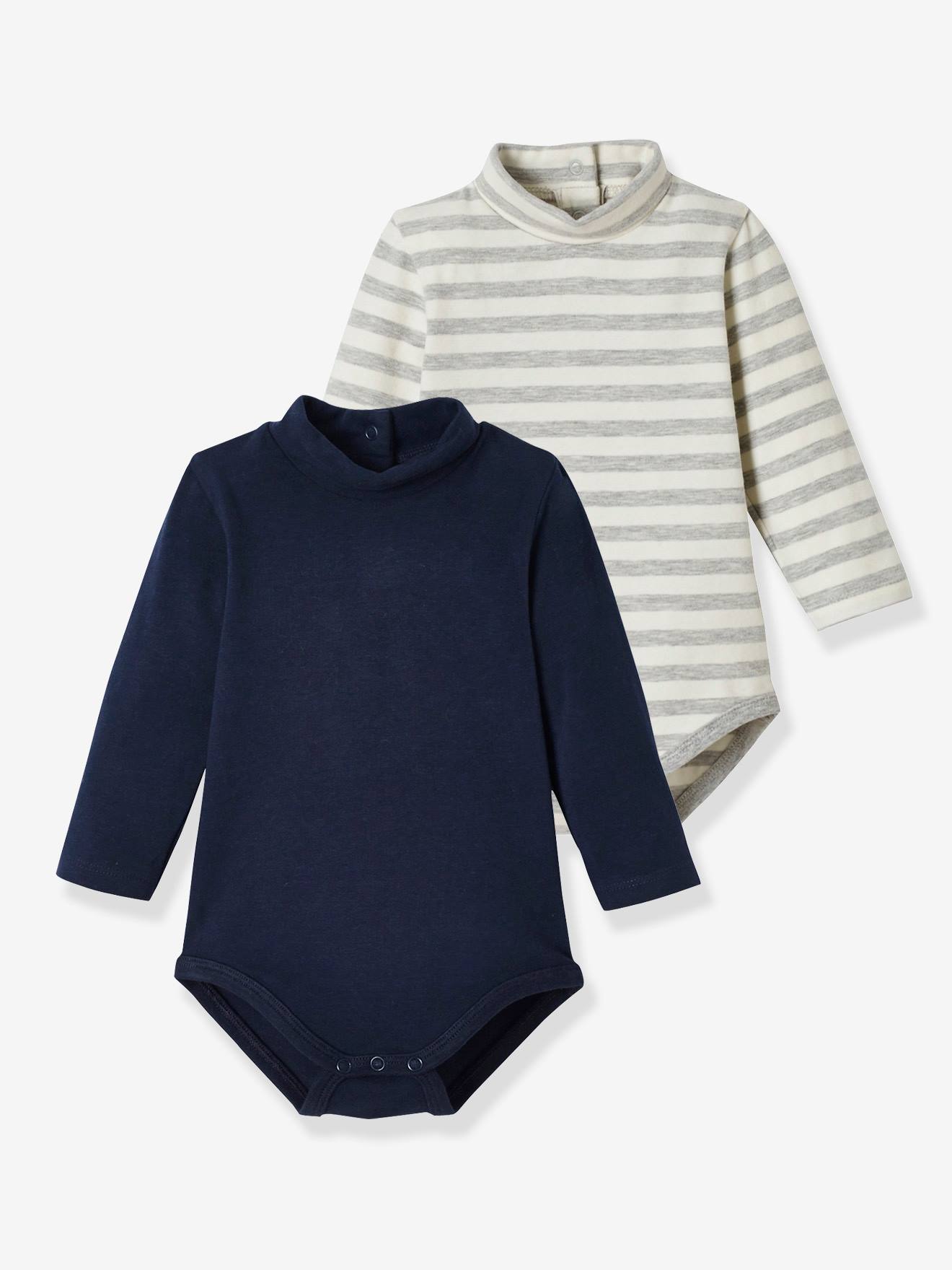Lot de 2 bodies bébé col montant manches longues lot navy