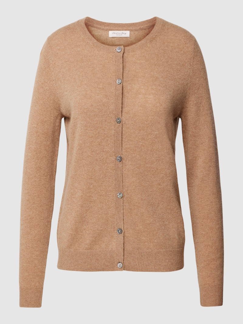 Strickjacke aus Kaschmir mit Knopfleiste in camel meliert