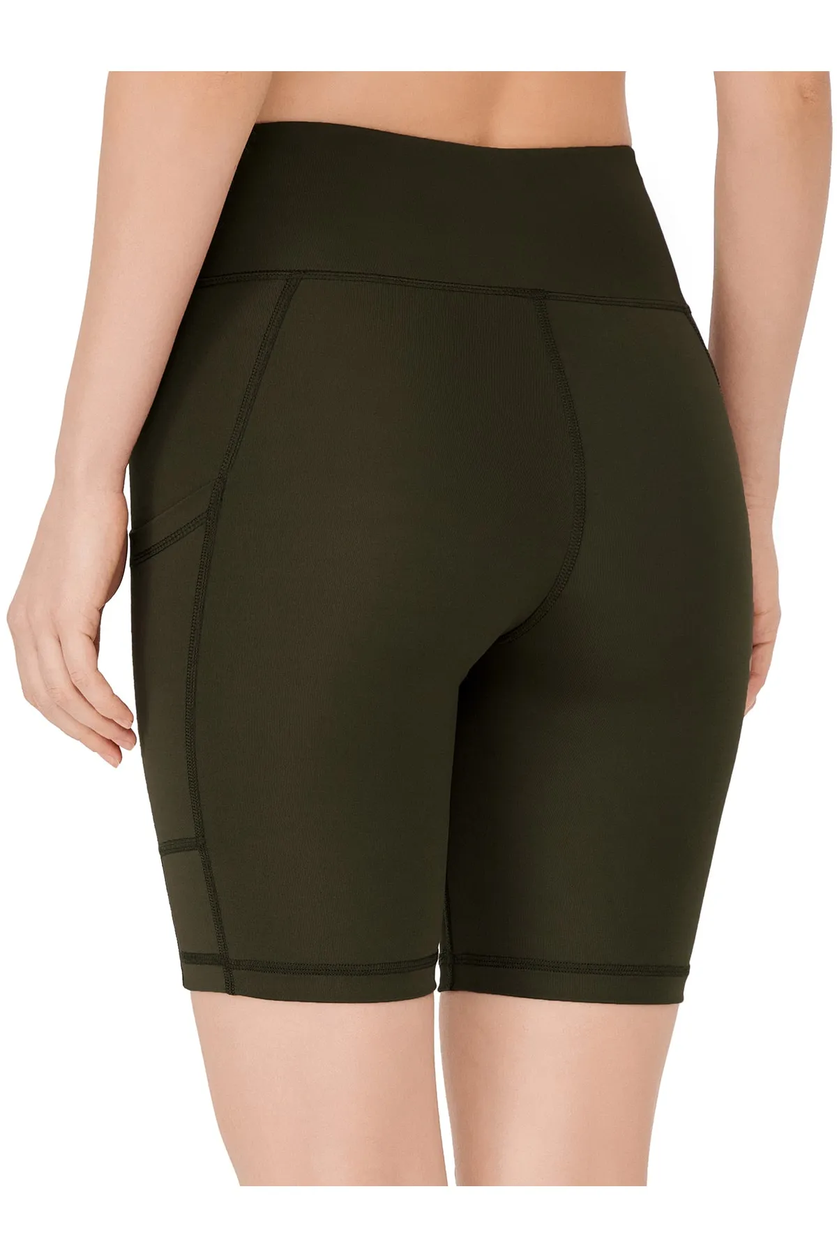 LOS OJOS  Dunkelkhakifarbene, glättende Biker-Shorts mit doppelter Tasche und kurzer Sportstrumpfhose für Damen mit hoher Taille