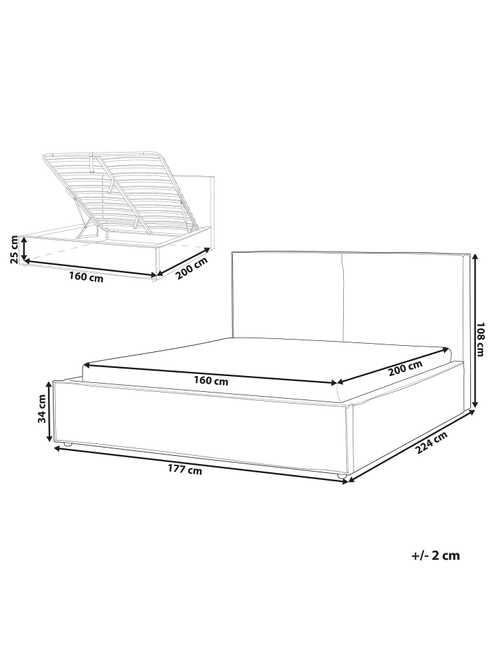 Beliani Doppelbett MOISSAC in Grau/Schwarz - (W) 177 x (H) 108 x (L) 224 cm günstig kaufen onesize