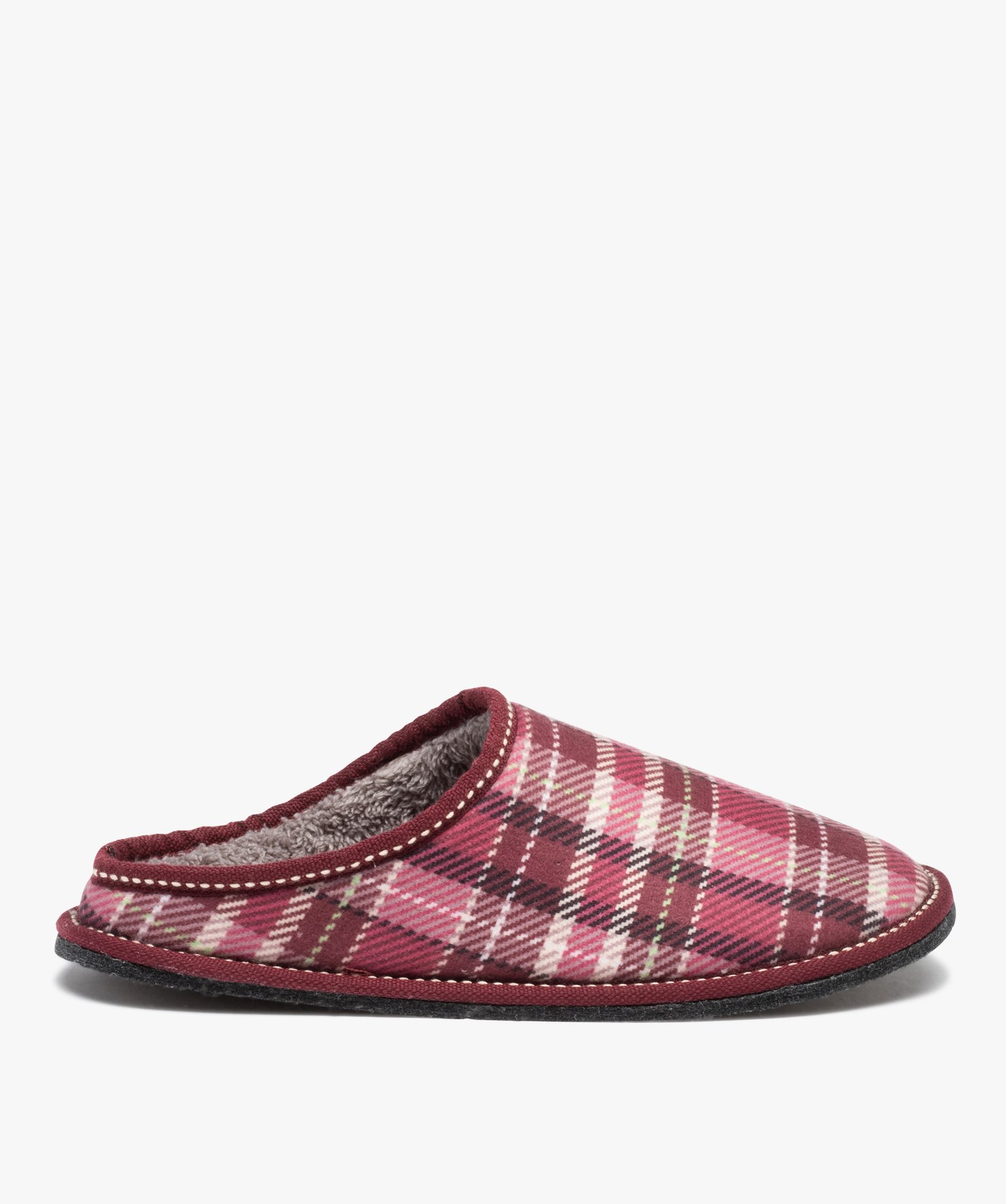 Chaussons femme mules plates douillettes à carreaux rose | GEMO