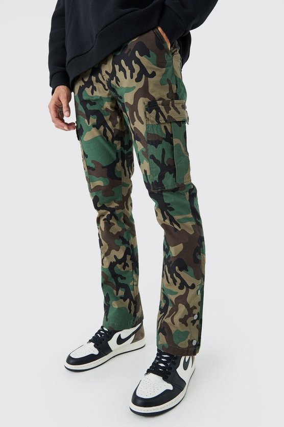 Slim-Fit Camouflage Ripstop Cargohose mit Druckknöpfen