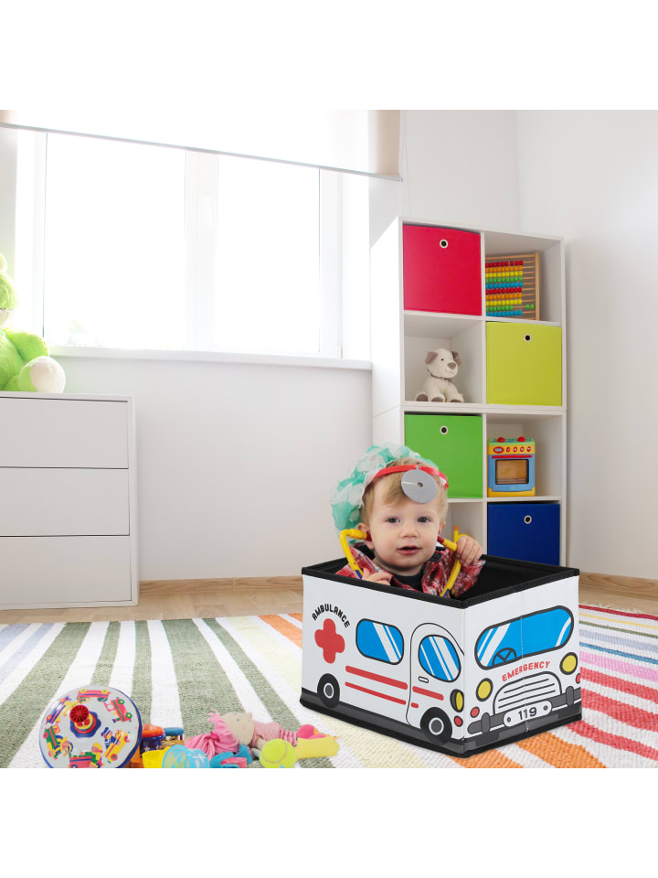 relaxdays Spielzeugkiste Krankenwagen in Weiß - (B)40 x (H)27 x (T)25 cm günstig kaufen onesize