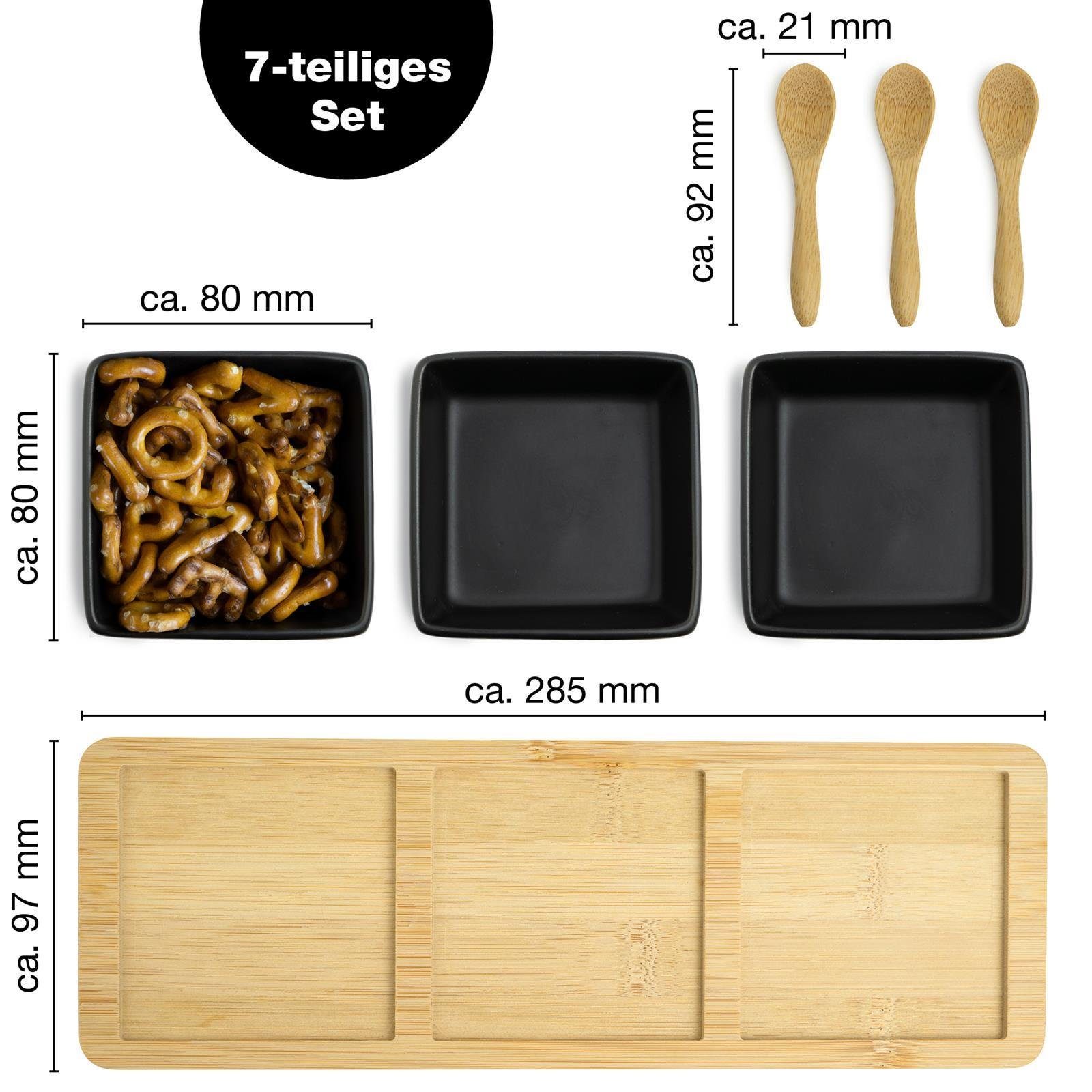 Moritz & Moritz Servierplatte Servierplatte mit Dip Schälchen, Schiefer, Keramik, Bambus, (Curry, 7-tlg)