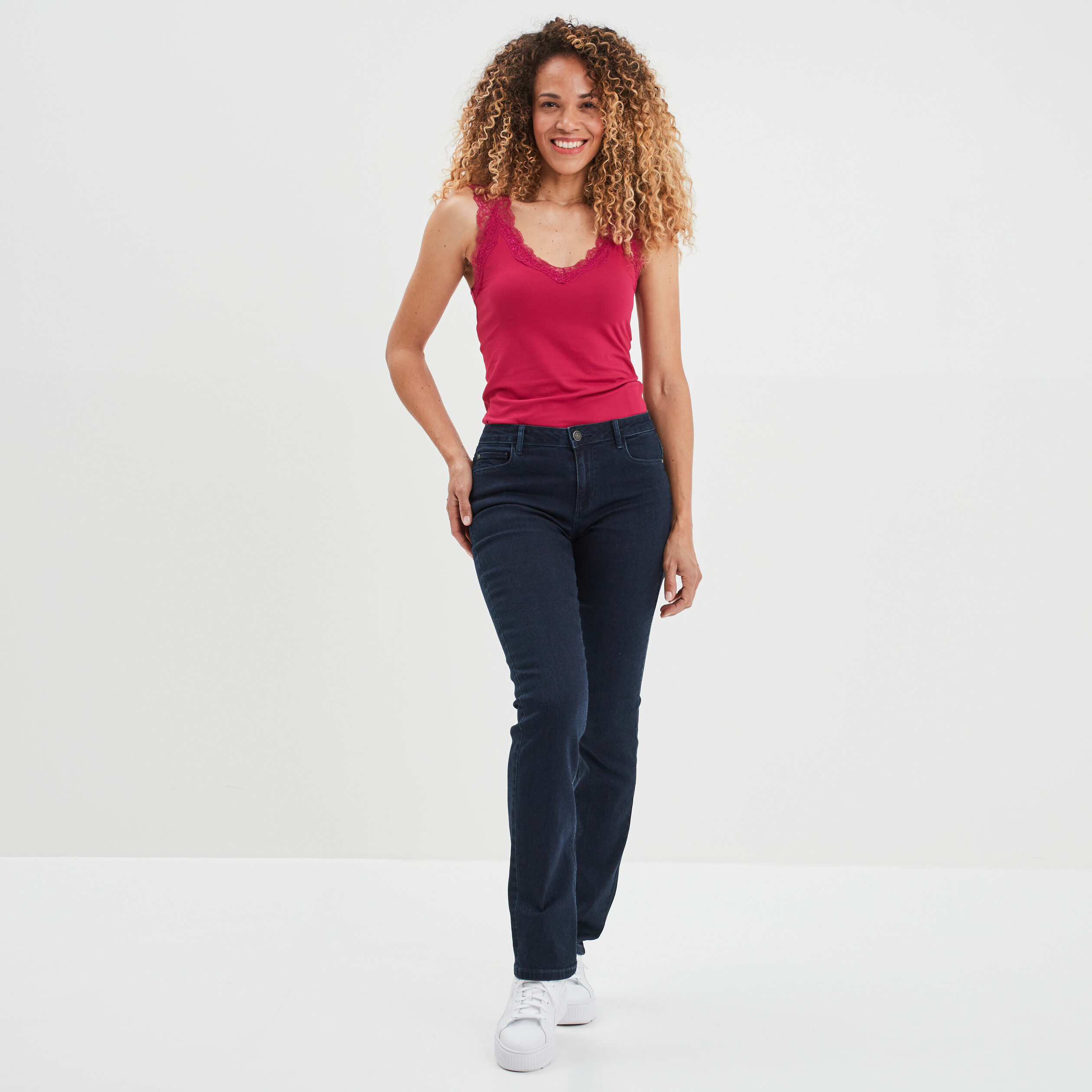 Jeans straight taille normale denim blue black femme | La Halle