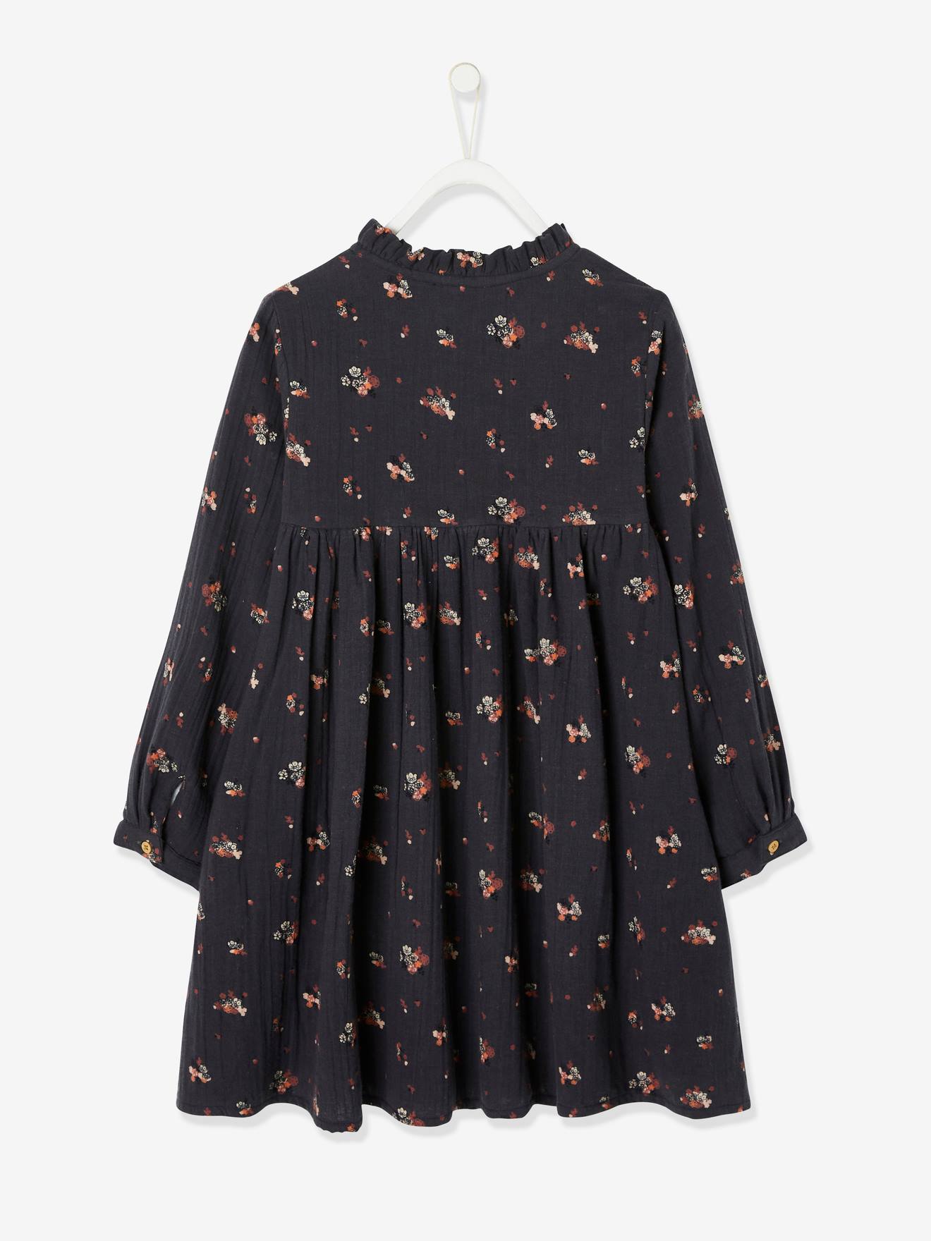 Vertbaudet Mädchen Kleid mit Glanztupfen, Musselin - grün bedruckt