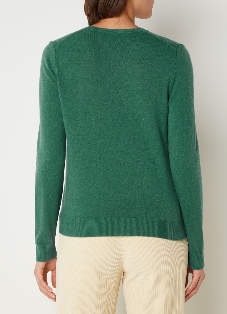 Cardigan Benetton cu guler rotund, confecționat din lână fină.
