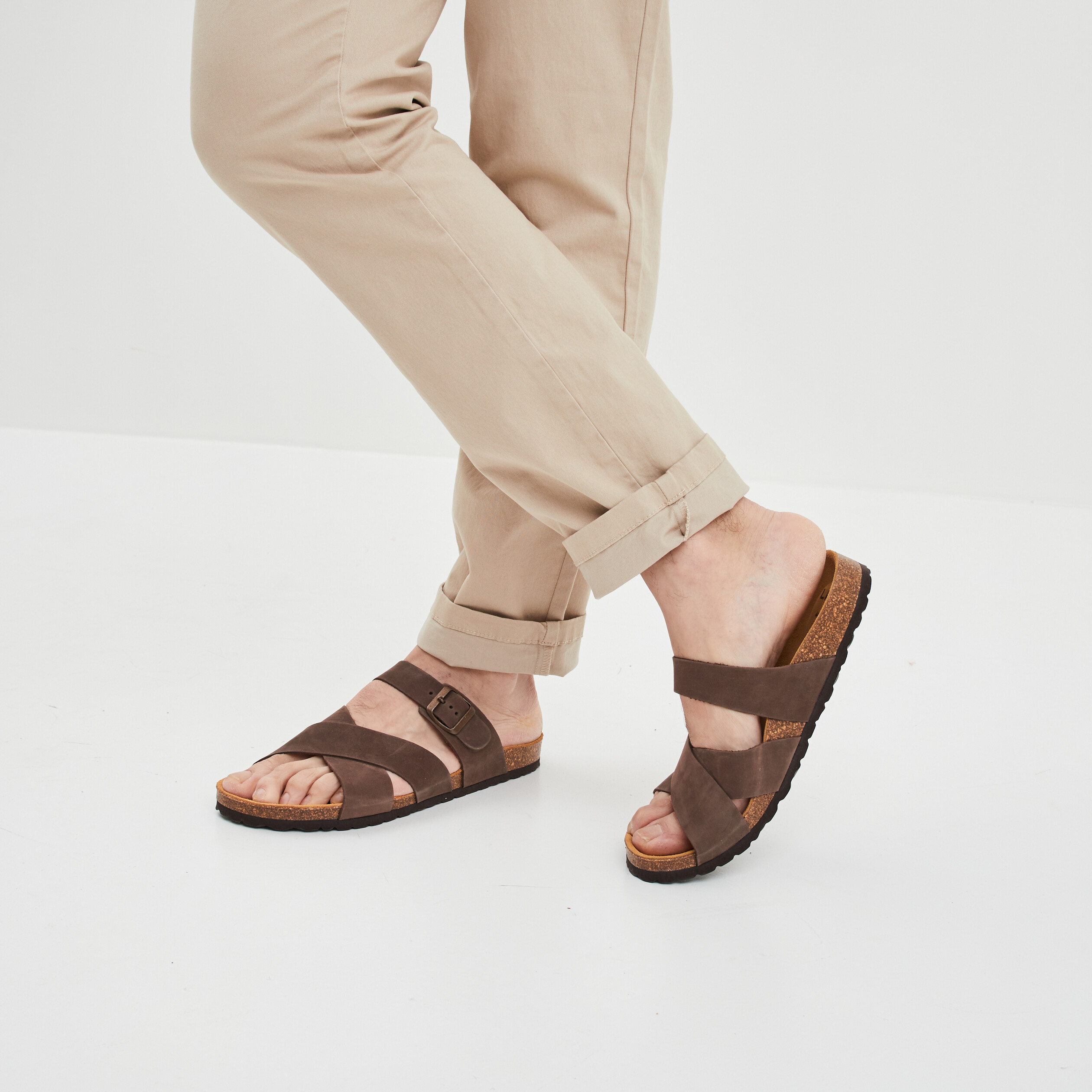 Mules en cuir Graoute marron homme | La Halle
