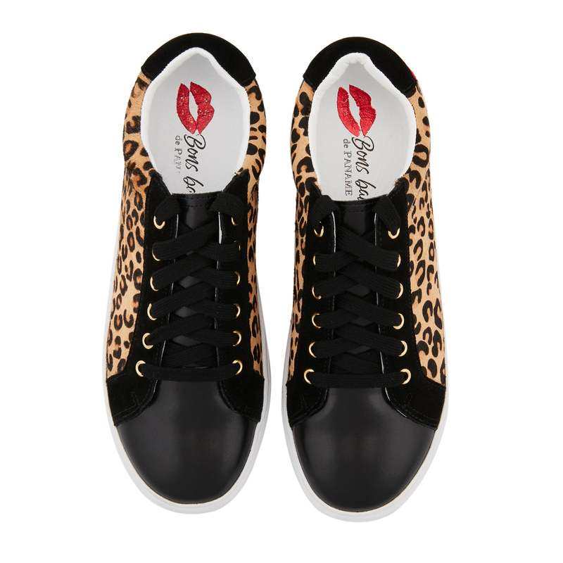 Baskets en cuir Simone leopard/noir