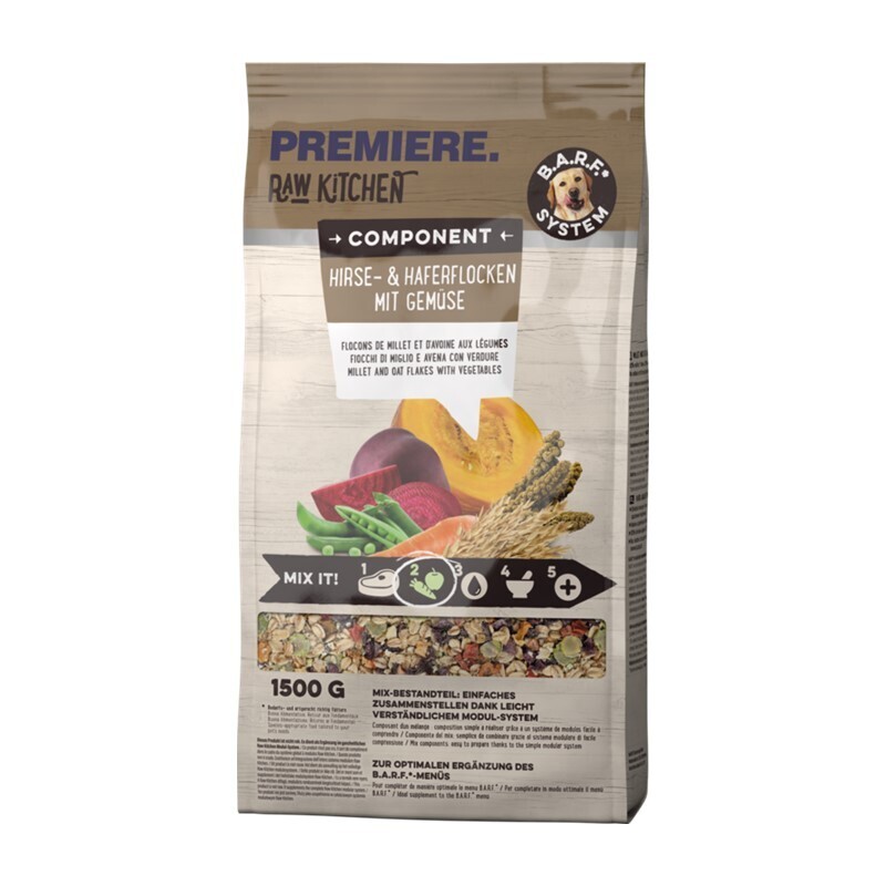 PREMIERE Ergänzungsfutter & Aufzucht PREMIERE RAW KITCHEN Hirseflocken und Haferflocken mit Gemüse 1,5kg