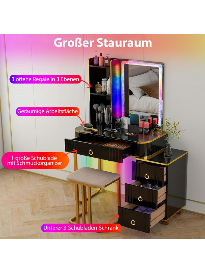 COSTWAY Schminktisch Set mit LED & Ladestation in Schwarz günstig kaufen onesize