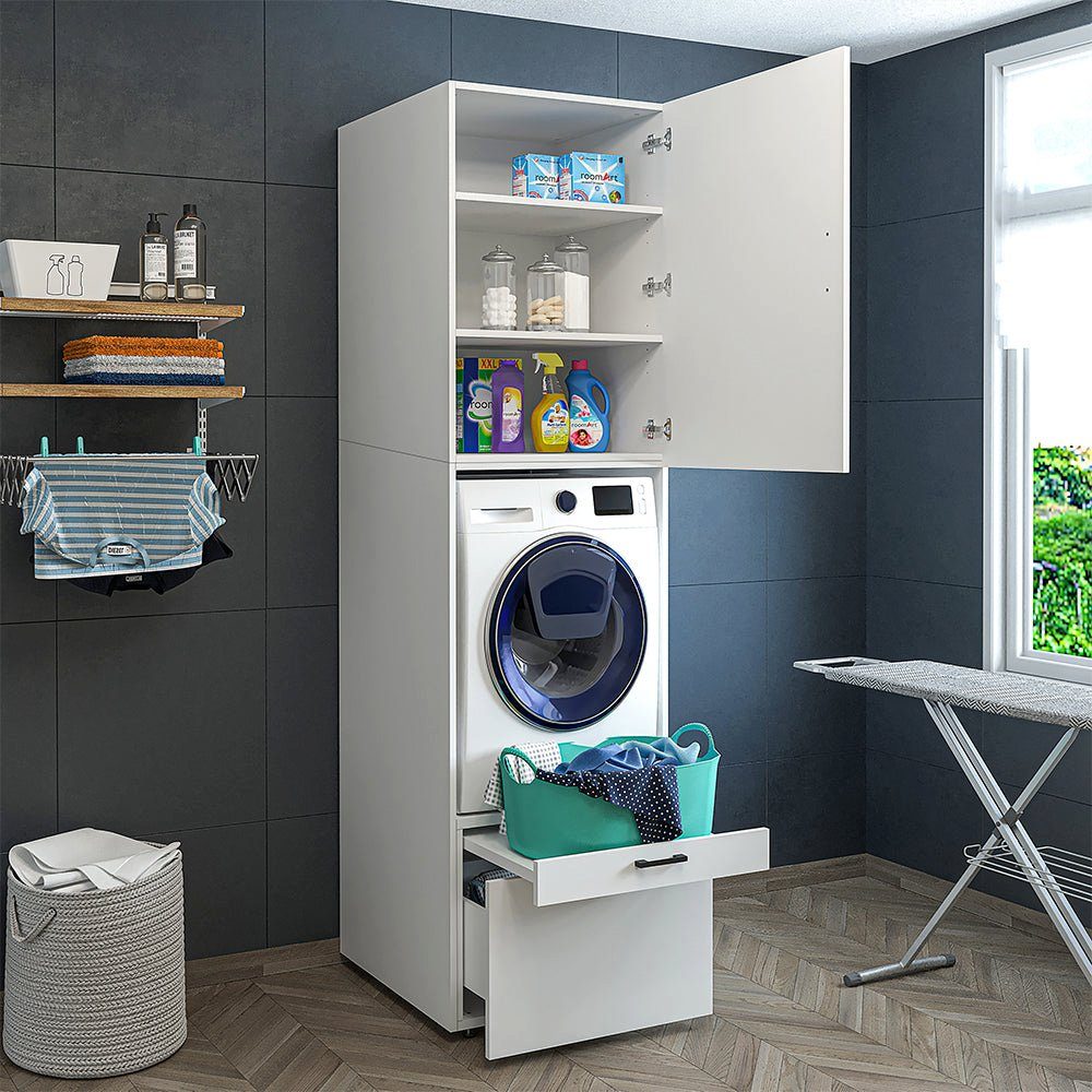 Roomart Waschmaschinenumbauschrank (Waschmaschinenschrank mit Schrankaufsatz Waschturm Mehrzweckschrank)
