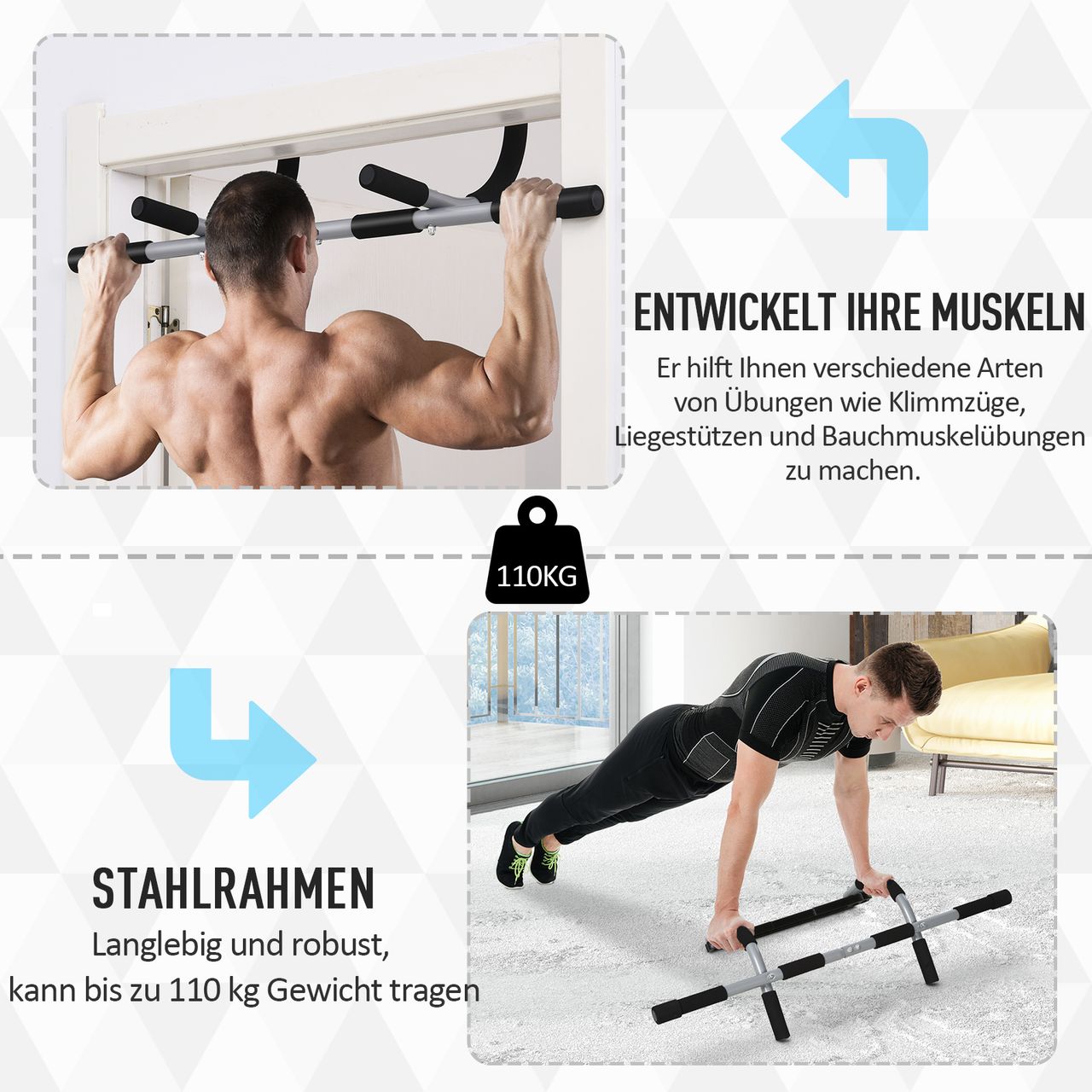 HOMCOM Klimmzugstange Trainings Halterung Multifunktions-Türreck Schwarz Grau 92x40x17 cm