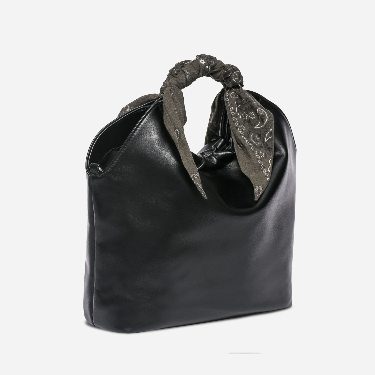 Sac à main TEXTO noir à anses rondes avec foulards kaki