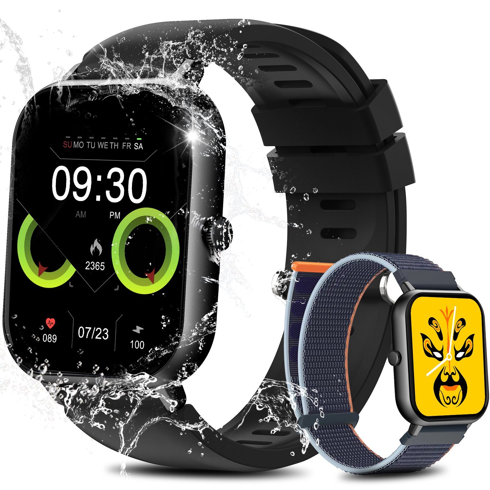 Yuede Smartwatch, Fitness Tracker uhr mit Anruffunktion für Damen und Herren Smartwatch (Quadratischer 1,85''-Voll-Touch-Farbdisplay Zoll Zoll) Gesundheits-Smartwatch mit Blutsauerstoff, Blutdruckmessung, Herzfrequenz, Schlafqualität, Schrittzähler,